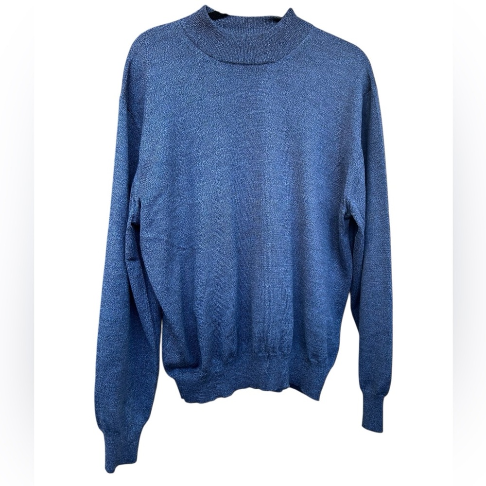 Vtg Barneys NY Men’s Wool‎ Mockneck Sweater Stunning Blue